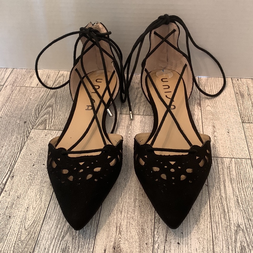 Unisa Black Lace Up Flats,  Perforated front, Size 7.5M